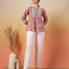 Stylum Women's Sky Blue Printed Cotton Top (TOPSKYSIJU)