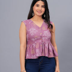 Stylum Women's Floral Printed Rayon Peplum Top (TOPSTELLAMAUVE)