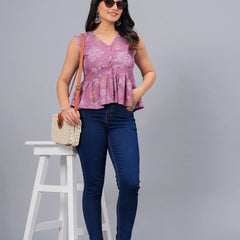 Stylum Women's Floral Printed Rayon Peplum Top (TOPSTELLAMAUVE)
