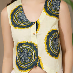 Stylum Women's Cream Bandhani Printed Cotton Vest Top (TOPTEALBUTTER)
