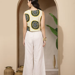 Stylum Women's Cream Bandhani Printed Cotton Vest Top (TOPTEALBUTTER)