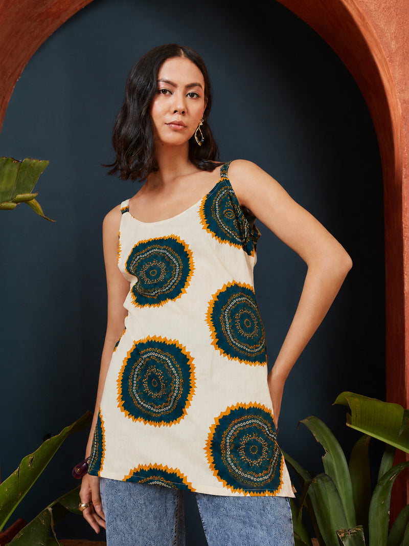 Stylum Women's Teal Bandhej Printed Cotton Straight Top (TOPTEALPETER)