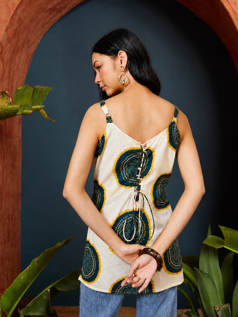 Stylum Women's Teal Bandhej Printed Cotton Straight Top (TOPTEALPETER)