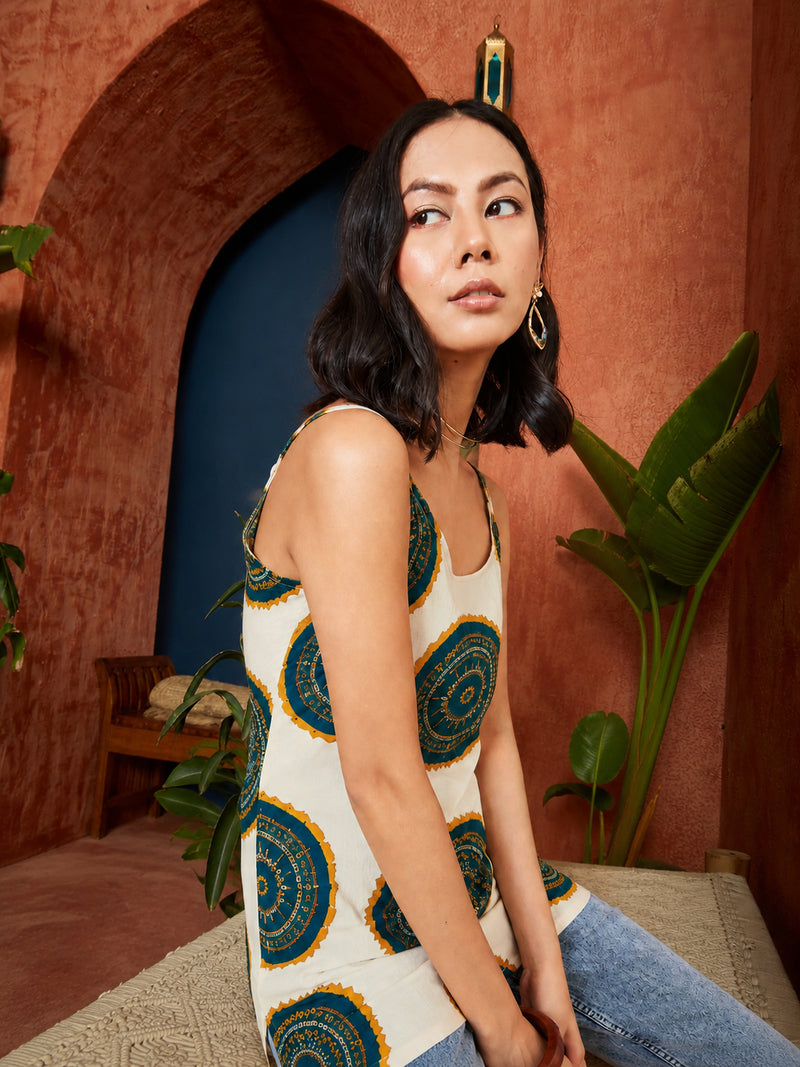 Stylum Women's Teal Bandhej Printed Cotton Straight Top (TOPTEALPETER)