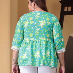 Plus Size Women's Floral Printed Cotton Peplum Top (TOPTIPTOPPLUS)
