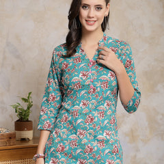 Stylum Women's Floral Printed Cotton Empire Top (TOPTURQDEN)