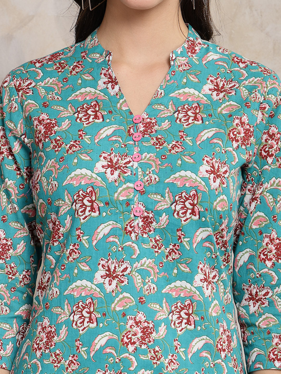 Stylum Women's Floral Printed Cotton Empire Top (TOPTURQDEN)