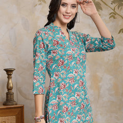 Stylum Women's Floral Printed Cotton Empire Top (TOPTURQDEN)