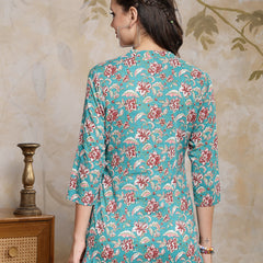 Stylum Women's Floral Printed Cotton Empire Top (TOPTURQDEN)