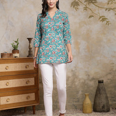 Stylum Women's Floral Printed Cotton Empire Top (TOPTURQDEN)