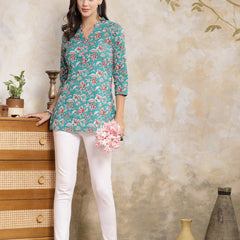 Stylum Women's Floral Printed Cotton Empire Top (TOPTURQDEN)