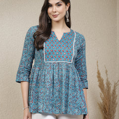 Stylum Women's Floral Printed Cotton Peplum Top (TOPTURQMIRA)