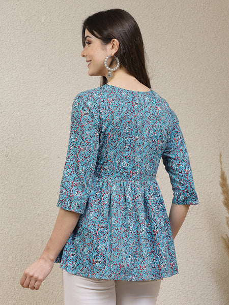 Stylum Women's Floral Printed Cotton Peplum Top (TOPTURQMIRA)
