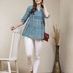 Stylum Women's Floral Printed Cotton Peplum Top (TOPTURQMIRA)