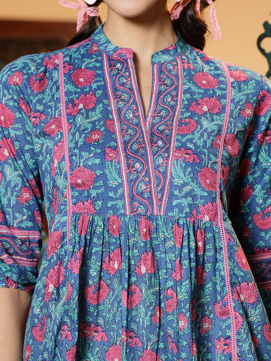 Stylum Women's Aqua Floral Printed Cotton Top (TOPAQUATIMOR)