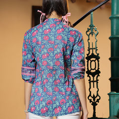 Stylum Women's Aqua Floral Printed Cotton Top (TOPAQUATIMOR)
