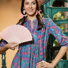 Stylum Women's Turquoise Floral Printed Cotton Top (TOPTURQTIMOR)