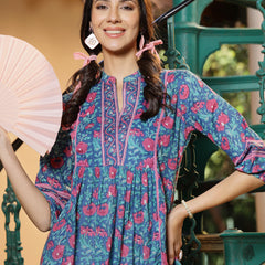 Stylum Women's Aqua Floral Printed Cotton Top (TOPAQUATIMOR)