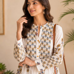 Stylum Women's White Floral Printed Cotton A-Line Top (TOPWHITEEGYPT)