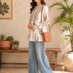 Stylum Women's White Floral Printed Cotton A-Line Top (TOPWHITEEGYPT)