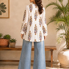 Stylum Women's White Floral Printed Cotton A-Line Top (TOPWHITEEGYPT)