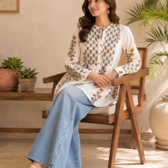 Stylum Women's White Floral Printed Cotton A-Line Top (TOPWHITEEGYPT)