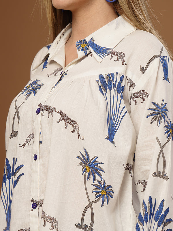 Stylum Women's White Palm Tree Printed Cotton Shirt (TOPWHITEKARA)