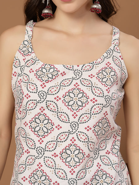Stylum Women's White Bandhani Printed Rayon Straight Top (TOPWHITEPINATA)