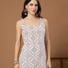 Stylum Women's White Bandhani Printed Rayon Straight Top (TOPWHITEPINATA)