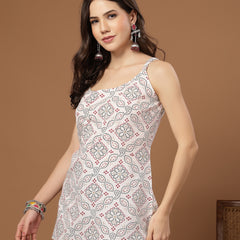 Stylum Women's White Bandhani Printed Rayon Straight Top (TOPWHITEPINATA)