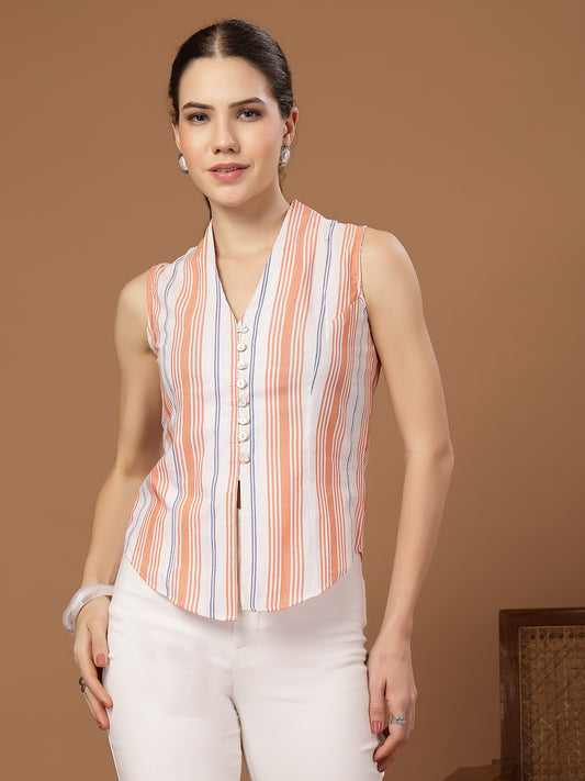 Stylum Women's White Striped Printed Cotton Crop Top (TOPWHITESAHUR)