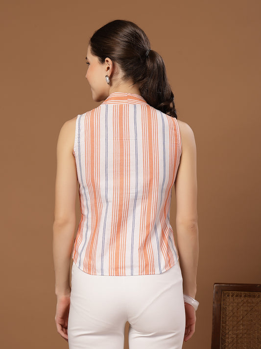 Stylum Women's White Striped Printed Cotton Crop Top (TOPWHITESAHUR)