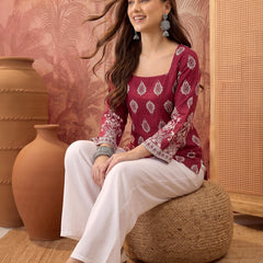 Stylum Women's Wine Block Printed Rayon Straight Top (TOPWINEMASKA)