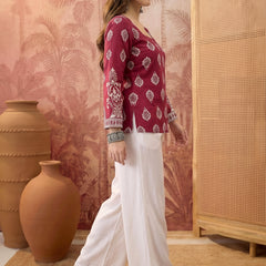 Stylum Women's Wine Block Printed Rayon Straight Top (TOPWINEMASKA)