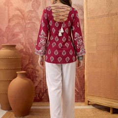 Stylum Women's Wine Block Printed Rayon Straight Top (TOPWINEMASKA)
