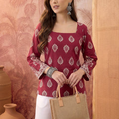 Stylum Women's Wine Block Printed Rayon Straight Top (TOPWINEMASKA)