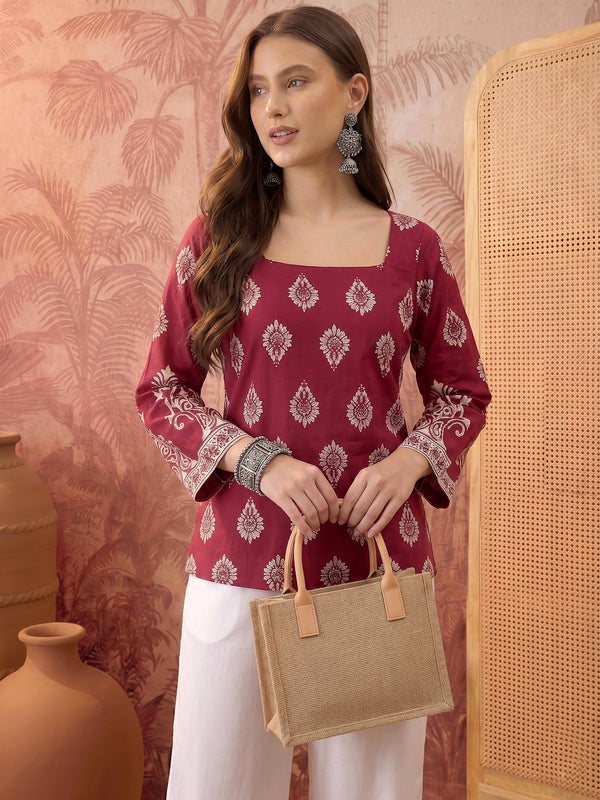 Stylum Women's Wine Block Printed Rayon Straight Top (TOPWINEMASKA)