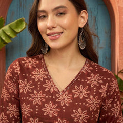 Stylum Women's Wine Ikkat Printed Cotton Empire Top (TOPWINETARUN)