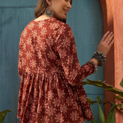 Stylum Women's Wine Ikkat Printed Cotton Empire Top (TOPWINETARUN)