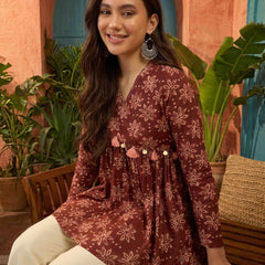Stylum Women's Wine Ikkat Printed Cotton Empire Top (TOPWINETARUN)