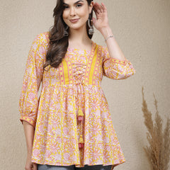 Stylum Women's Floral Printed Cotton Peplum Top (TOPYELLOWADITI)