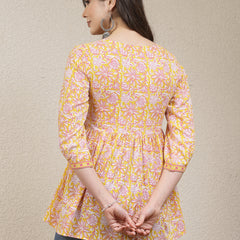Stylum Women's Floral Printed Cotton Peplum Top (TOPYELLOWADITI)