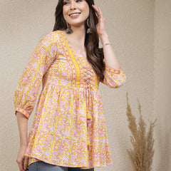 Stylum Women's Floral Printed Cotton Peplum Top (TOPYELLOWADITI)