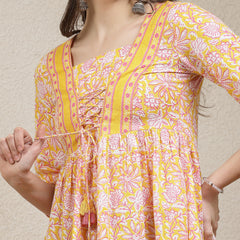 Stylum Women's Floral Printed Cotton Peplum Top (TOPYELLOWADITI)