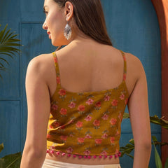 Stylum Women's Yellow Floral Printed Cotton Crop Top (TOPYELLOWBULLET)