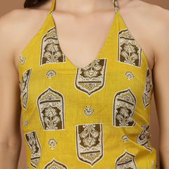 Stylum Women's Yellow Ethnic Printed Cotton Straight Top (TOPYELLOWBUZZ)