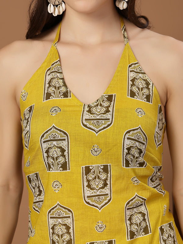 Stylum Women's Yellow Ethnic Printed Cotton Straight Top (TOPYELLOWBUZZ)