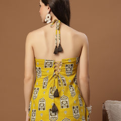 Stylum Women's Yellow Ethnic Printed Cotton Straight Top (TOPYELLOWBUZZ)