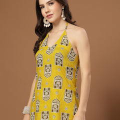 Stylum Women's Yellow Ethnic Printed Cotton Straight Top (TOPYELLOWBUZZ)