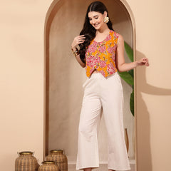 Stylum Women's Yellow Floral Printed Cotton Vest Top (TOPYELLOWGOLD)